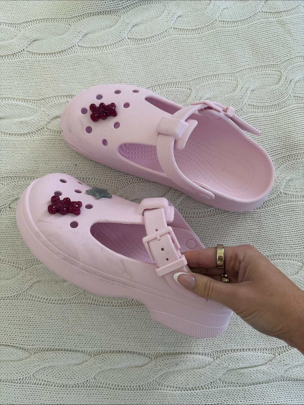 CROCS Light Pink Platform Mary Jane Clog Sandals with Buckle Strap